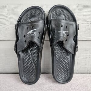 Speedo Slides Sandals Men SZ 11 Black Slip-On Rubber Waterproof Quick Dry